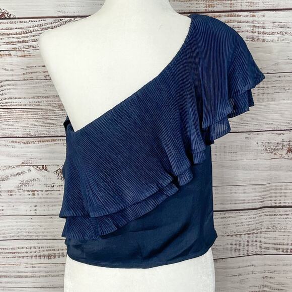NEW Revolve Capulet Vanessa Navy Ruffle One Shoulder Top, Small, MSRP $158 - Picture 10 of 13